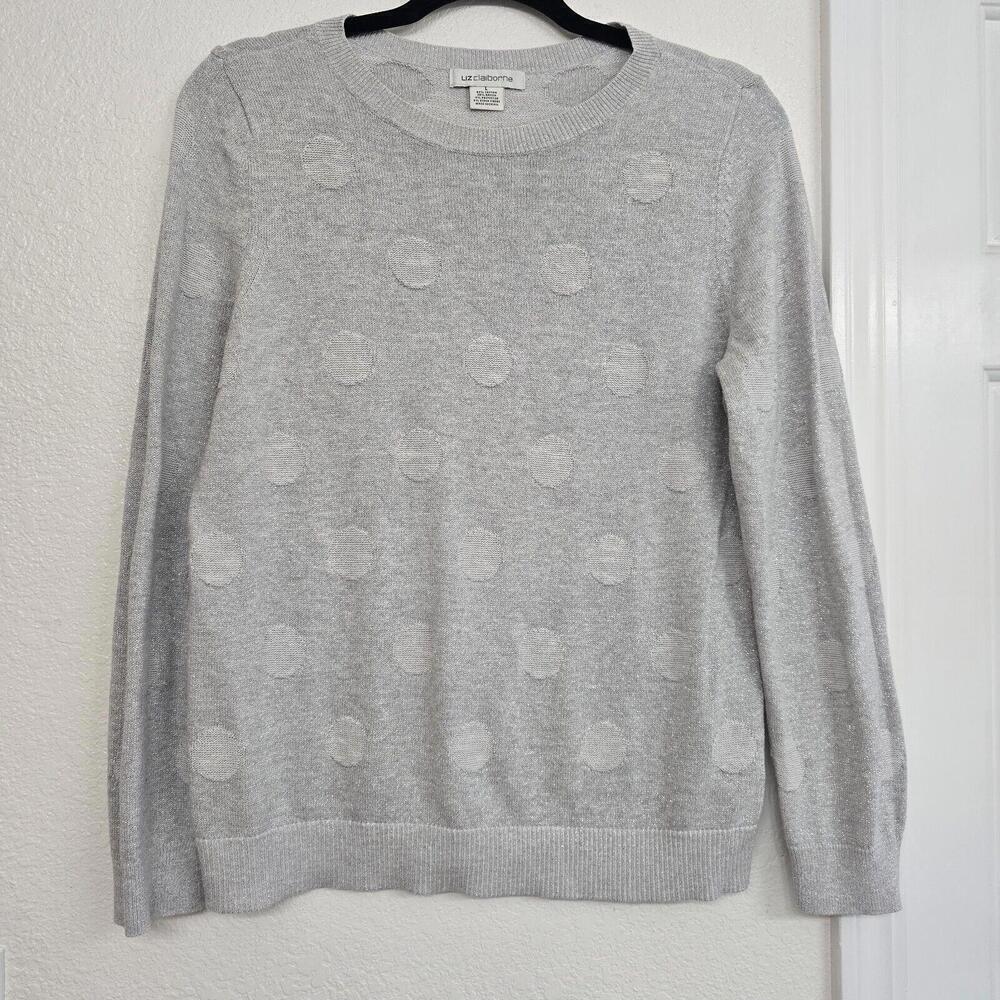 Liz Claiborne Women's Gray Metallic Silver Long Sleeve Pullover Sweater Size L - Picture 1 of 7